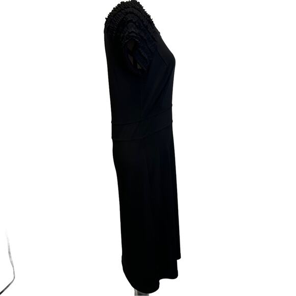 Tribal Stretch Black Dress with Ruffled Sleeves - Size Medium - Picture 4 of 14
